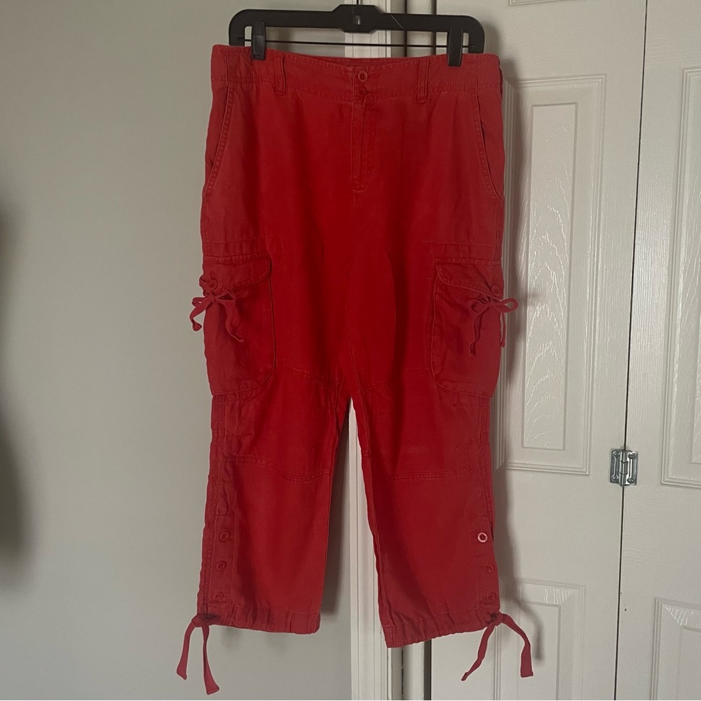 Lauren Jeans Company Ralph Lauren red linen cargo cropped pants size 8